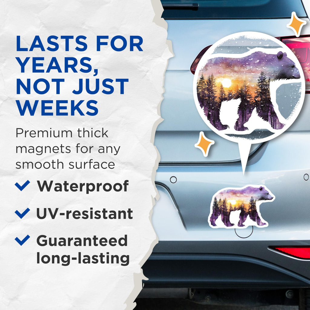 (2 Pack) Bear Sunset Magnets - Nature Scene - Cabin Decor - 5" On Longest Side - Premium Magnet - for Cars, Refrigerators, Toolboxes, Lockers - Made in USA - MAG15541
