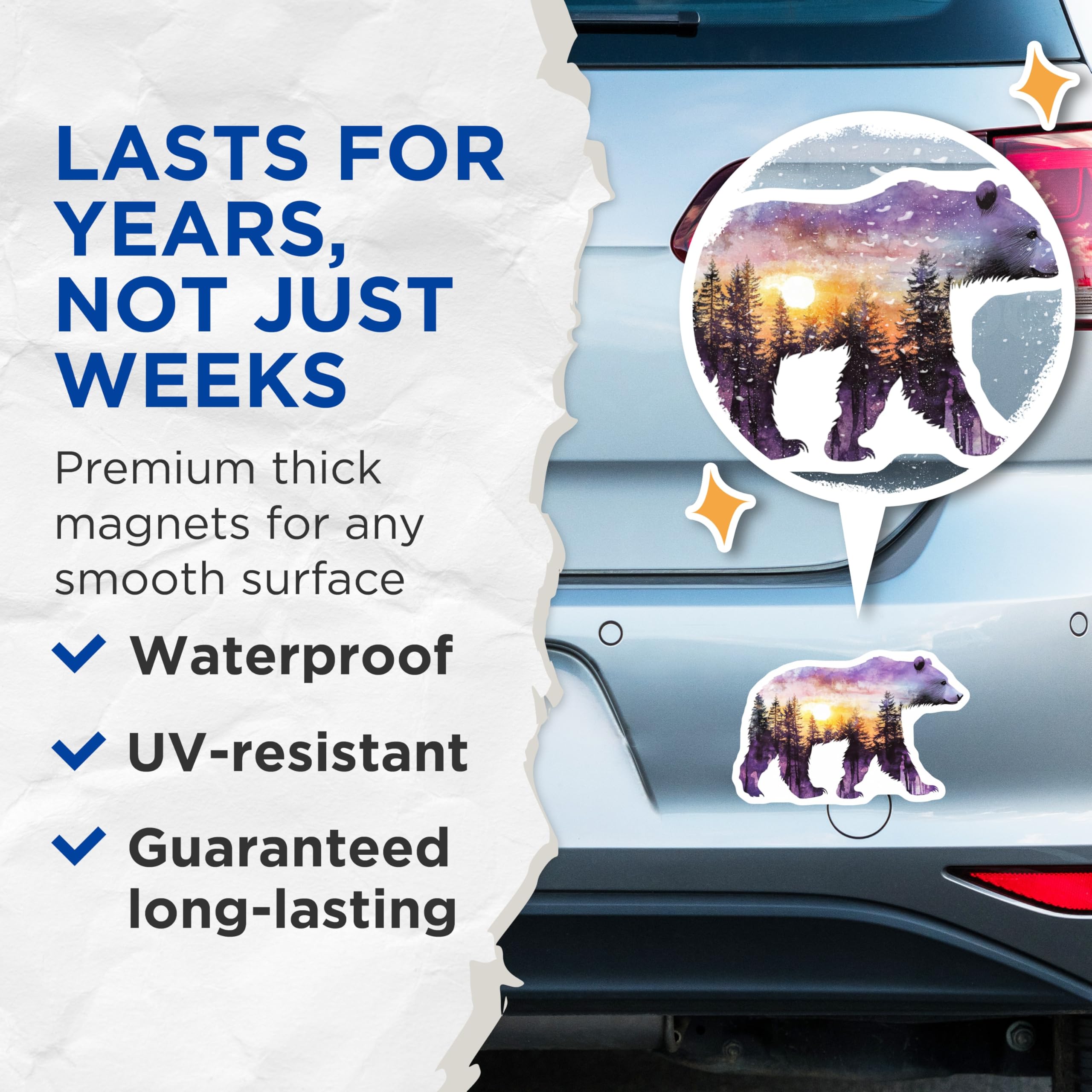 (2 Pack) Bear Sunset Magnets - Nature Scene - Cabin Decor - 5" On Longest Side - Premium Magnet - for Cars, Refrigerators, Toolboxes, Lockers - Made in USA - MAG15541