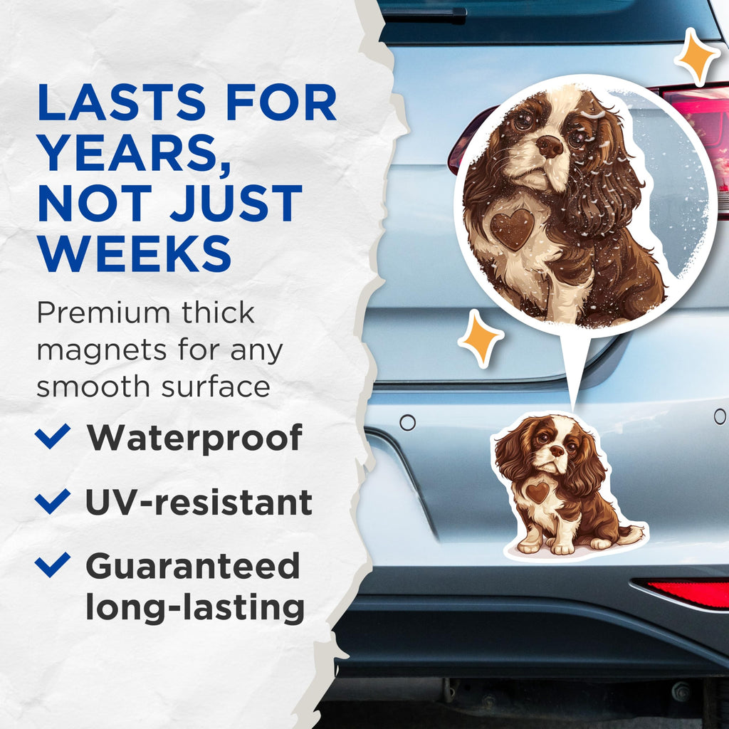 (2 Pack) Cavalier Spaniel Magnets - Dog Breed Art - Cute Puppy Fridge Magnets - 5" On Longest Side - Premium Magnet - for Cars, Refrigerators, Toolboxes, Lockers - Made in USA - MAG16998
