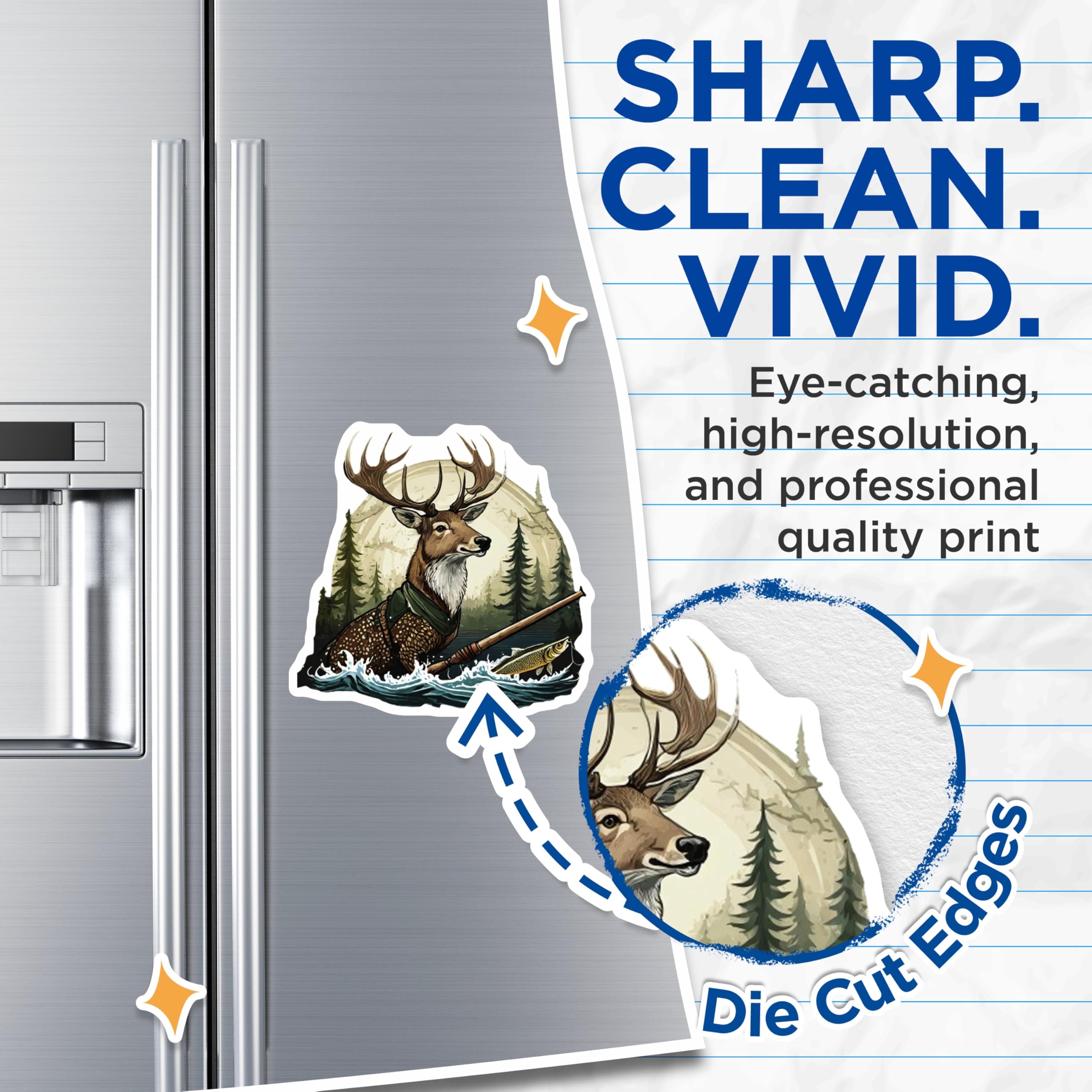 (2 Pack) Deer Fishing Magnets - Wilderness Angler Decor - Forest Wildlife Scene Art - 5 Inches On Longest Side - Thick Durable Magnet - Made in USA - MAG23195