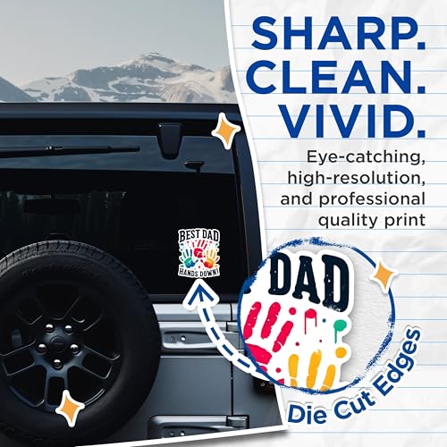 (2 Pack) Best Dad Hands Down Stickers - Dad Appreciation Stickers - Colorful Handprint Stickers - 5" On Longest Side - Sticks to Any Smooth Flat Surface - Made in USA - BMCS2699