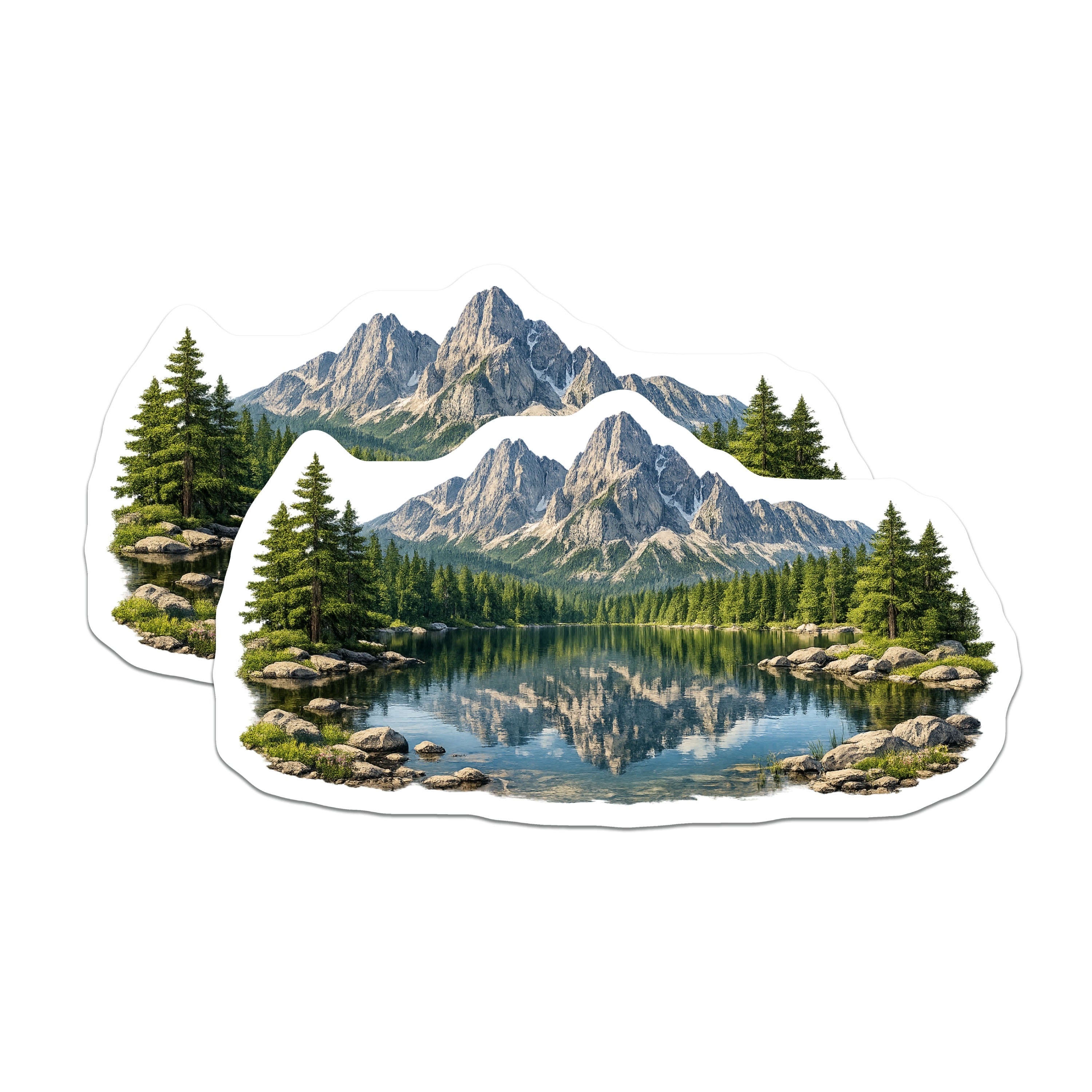 (2 Pack) Mountain Lake Pine Forest Magnets - Serene Landscape Scene - Outdoor Adventure Decor - 5 Inches On Longest Side - Thick Durable Magnet - Made in USA - MAG37898