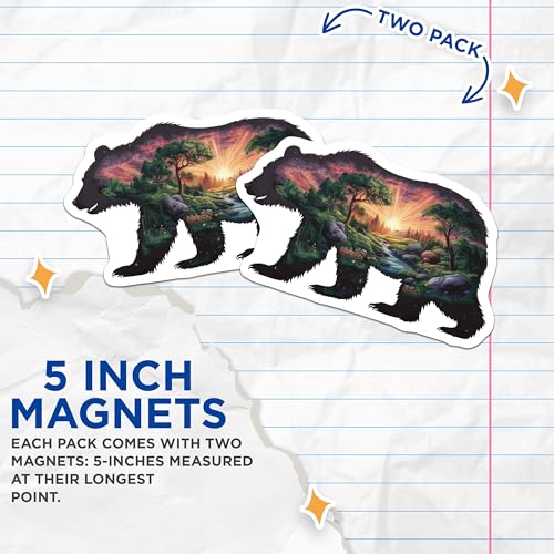 (2 Pack) Sunset Bear Silhouette Magnets - Nature Scene - Wildlife Art - Animal Lover Fridge - Mountain Landscape - 5" On Longest Side - for Cars, Fridges, Toolboxes - Made in USA - MAG7168