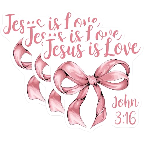 (3 Pack) Jesus is Love Decals - John 3 16 - Religious Verse Stickers - 3 Inches On Longest Side - Easy Peel & Apply - Made in USA - 3MCS7687