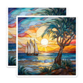 (2 Pack) Stained Glass Ocean Magnets - Tropical Sunset Decor - Sailboat Kitchen Art - 5 Inches On Longest Side - Thick Durable Magnet - Made in USA - MAG25678