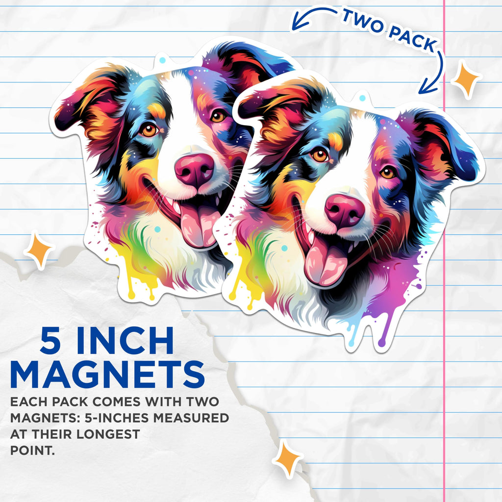 (2 Pack) Border Collie Dog Breed Magnets - 5 Inches On Longest Side - Choose from Over 100 Dog Breeds - for Cars, Refrigerators, Toolboxes - Made in USA - MAG1783
