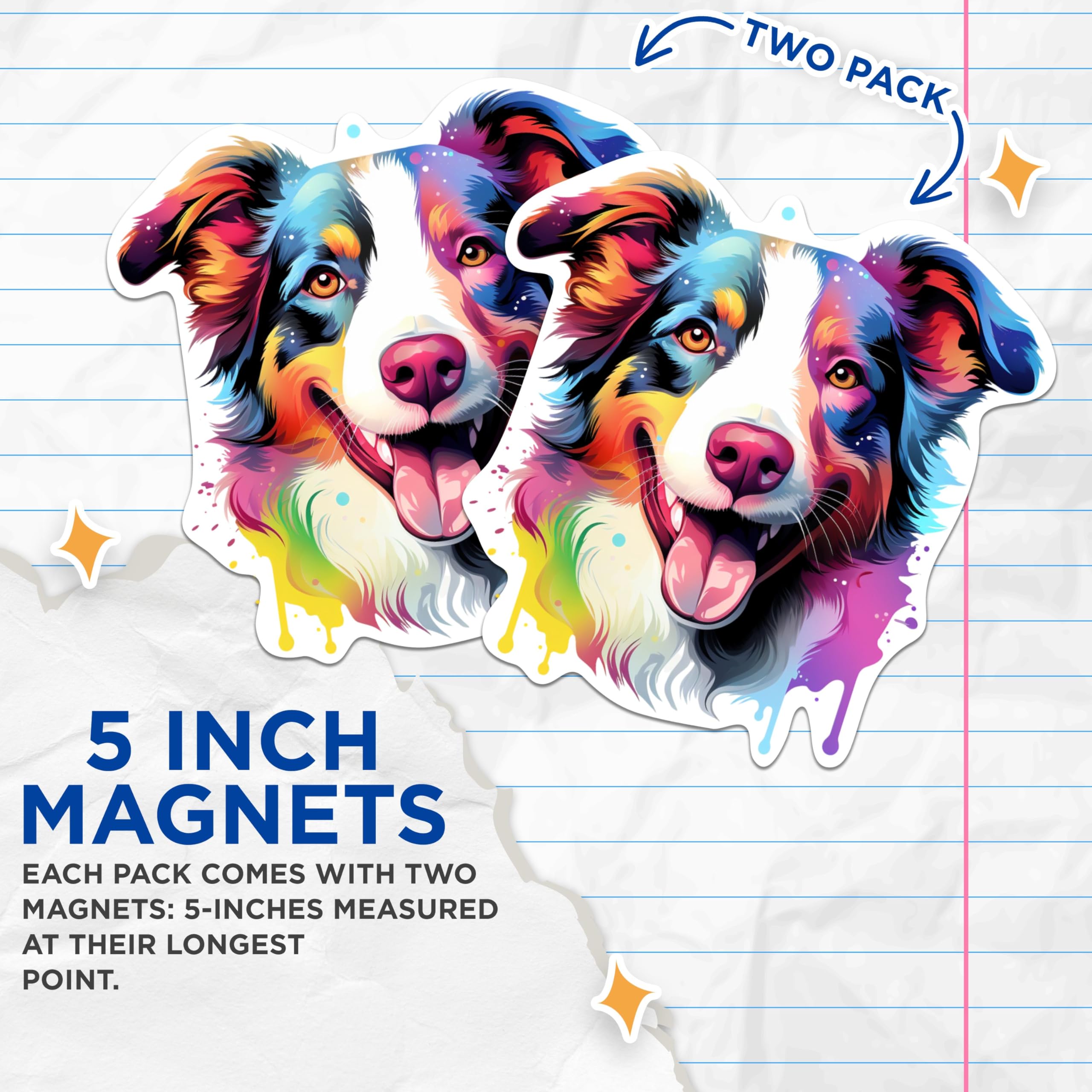 (2 Pack) Border Collie Dog Breed Magnets - 5 Inches On Longest Side - Choose from Over 100 Dog Breeds - for Cars, Refrigerators, Toolboxes - Made in USA - MAG1783