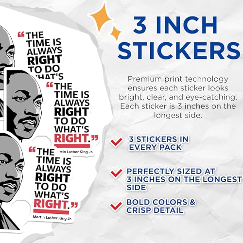 (3 Pack) Martin Luther King Jr Decals - MLK Quote - Civil Rights Leader - 3 Inches On Longest Side - Easy Peel & Apply - Made in USA - 3MCS2531