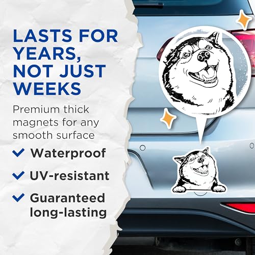 (2 Pack) Husky Dog Magnets - Cute Animal Car Accessories - Refrigerator Magnets - Animal Lovers - 5" On Longest Side - for Cars, Fridges, Toolboxes - Made in USA - MAG4037