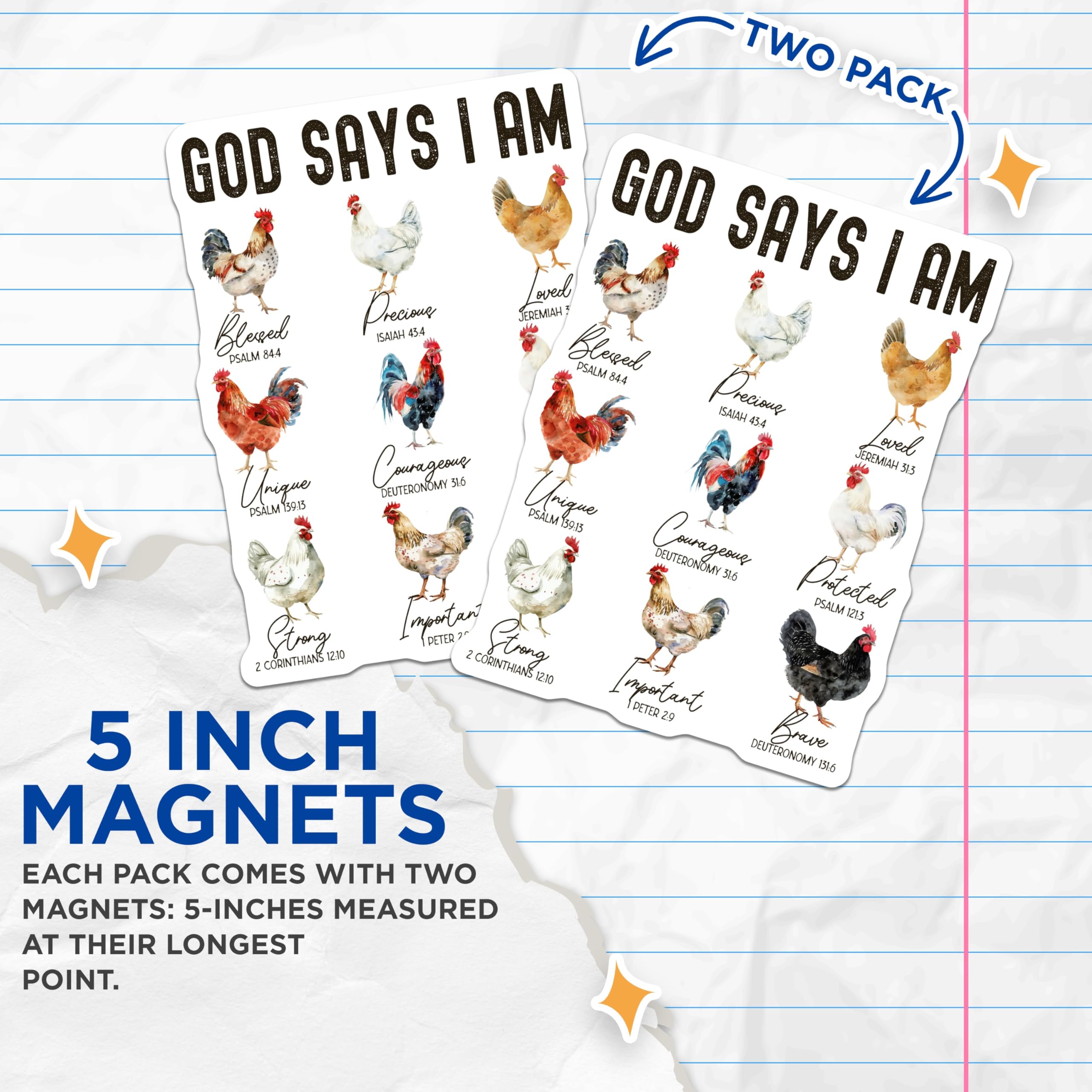 (2 Pack) God Says I Am Magnets - Christian Kitchen Decor - Farmhouse Bible Verse Refrigerator Affirmation Set - 5 Inches On Longest Side - Thick Durable Magnet - Made in USA - MAG25373