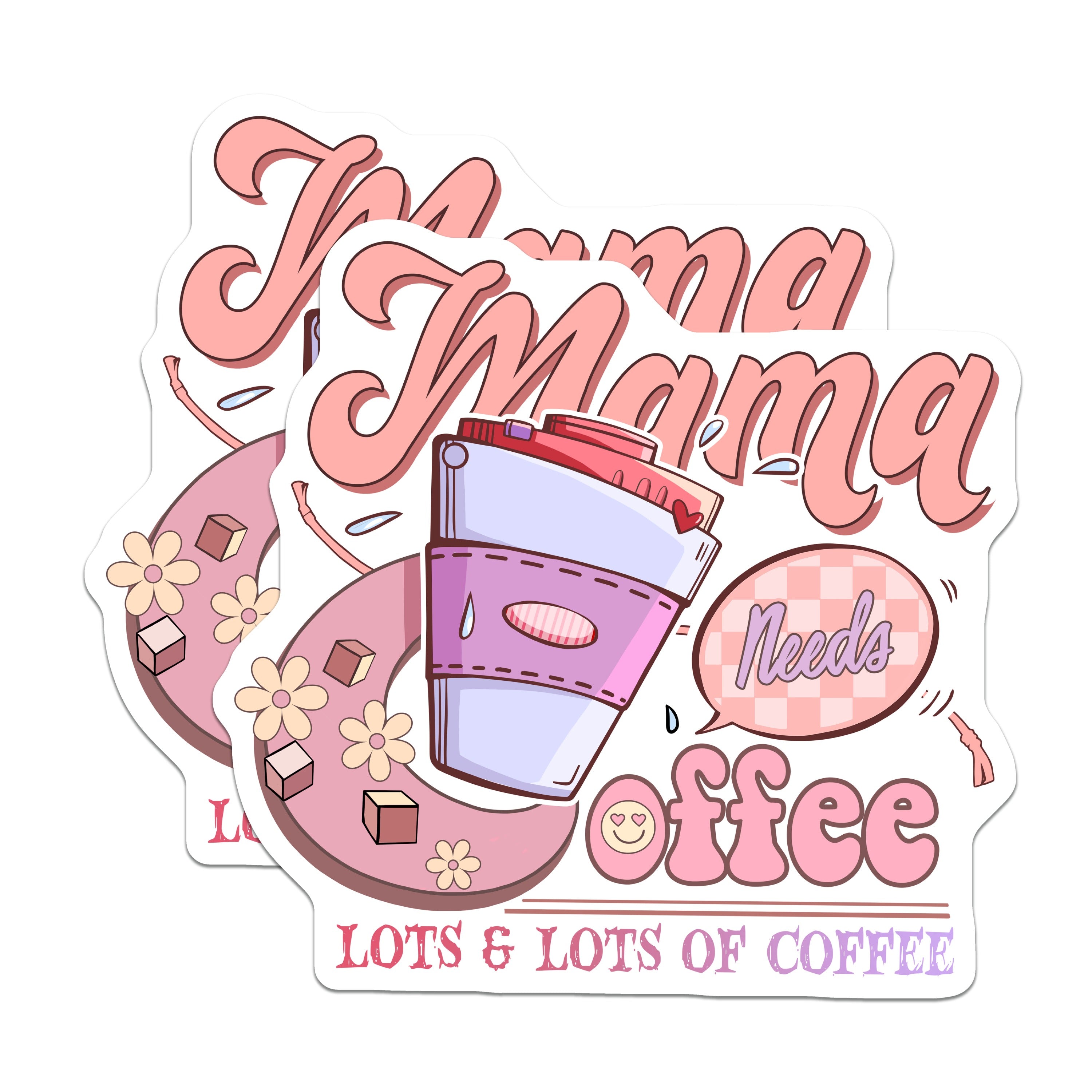 (2 Pack) Mama Needs Coffee Magnets - Mom Life Caffeine Fuel - Cute Pastel Kitchen Decor - New Mom Fridge Accessory - 5 Inches On Longest Side - Thick Durable Magnet - Made in USA - MAG38903