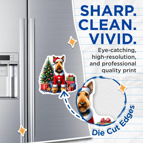 (2 Pack) Airedale Christmas Magnets - Santa Dog Refrigerator Decor - Holiday Pet Owner Present - 5 Inches On Longest Side - Thick Durable Magnet - Made in USA - MAG30522