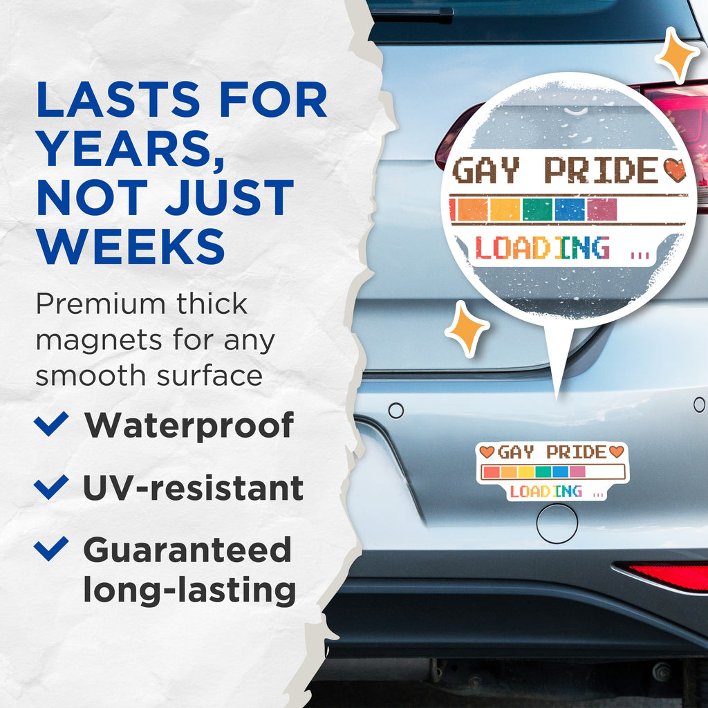 (2 Pack) Gay Pride Loading Magnets - LGBTQ Rainbow Progress Bar - Pixel Art Gamer Ally Decor - 5 Inches On Longest Side - Thick Durable Magnet - Made in USA - MAG39193