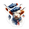 (2 Pack) Patriotic Highland Cow Stickers - American Flag Hat Stickers - Cow with Stars and Stripes - 5" On Longest Side - Sticks to Smooth Flat Surfaces - Made in USA - BMCS6343