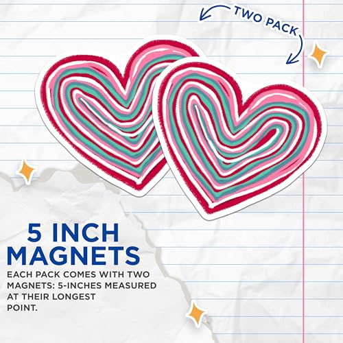 (2 Pack) Heart Shaped Magnets - Colorful Heart Magnets - Rainbow Heart Magnets - Heart Fridge Magnets - 5" On Longest Side - for Cars, Refrigerators, Toolboxes, Lockers - Made in USA BMCS3445