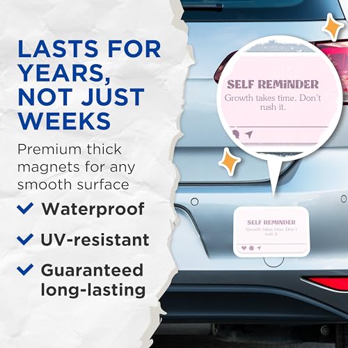 (2 Pack) Self Reminder Growth Takes Time Magnets - Inspirational Quotes - Positive Message - 5" On Longest Side - for Cars, Fridges, Toolboxes - Made in USA - MAG8328