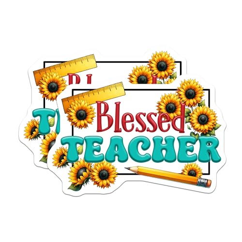 (2 Pack) Blessed Teacher Magnets - Teacher Appreciation - Classroom Decor - Teacher's Desk Sign - 5" On Longest Side - for Cars, Fridges, Toolboxes - Made in USA - MAG80