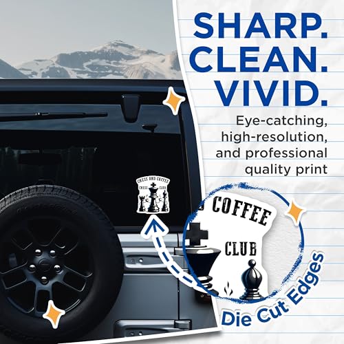 (2 Pack) Chess and Coffee Stickers - Chess Club Stickers - Chess Lovers Stickers - 5" On Longest Side - Sticks to Any Smooth Flat Surface - Made in USA - BMCS3192