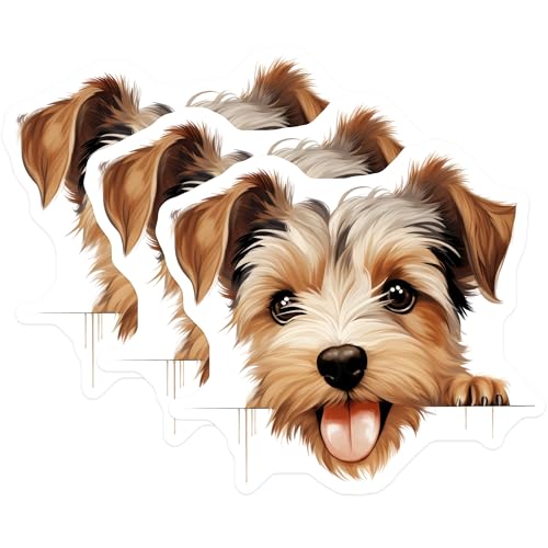 (3 Pack) Yorkie Puppy Decals - Cute Dog Stickers - Laptop Decals - 3 Inches On Longest Side - Easy Peel & Apply - Made in USA - 3MCS8634