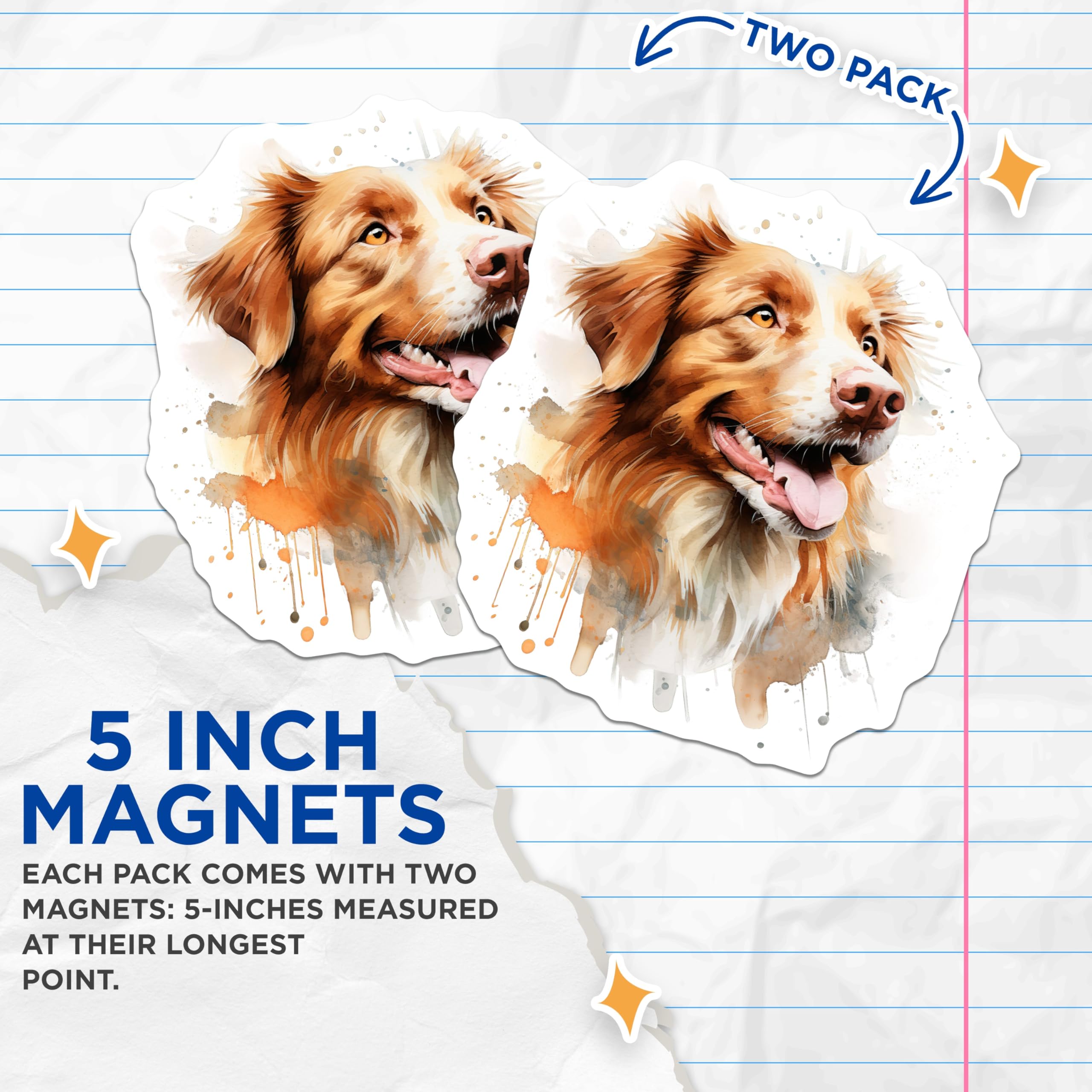 (2 Pack) Watercolor Dog Magnets - Happy Golden Retriever Art - Pet Owner Fridge Decor - 5 Inches On Longest Side - Thick Durable Magnet - Made in USA - MAG26062