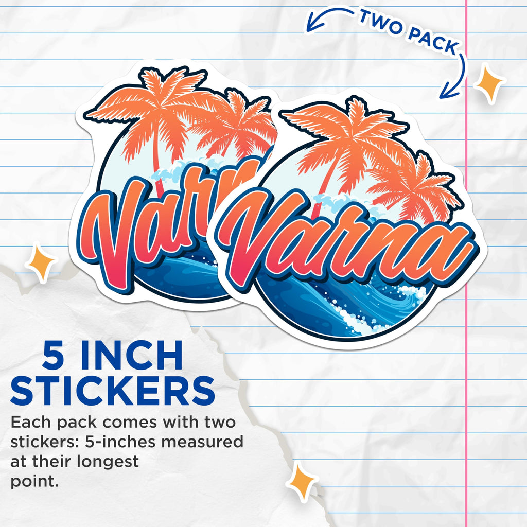 (2 Pack) Varna Bulgaria Stickers - Travel Souvenir - Beach Vacation Decals - 5" On Longest Side - Sticks to Smooth Flat Surfaces - Made in USA - BMCS17598