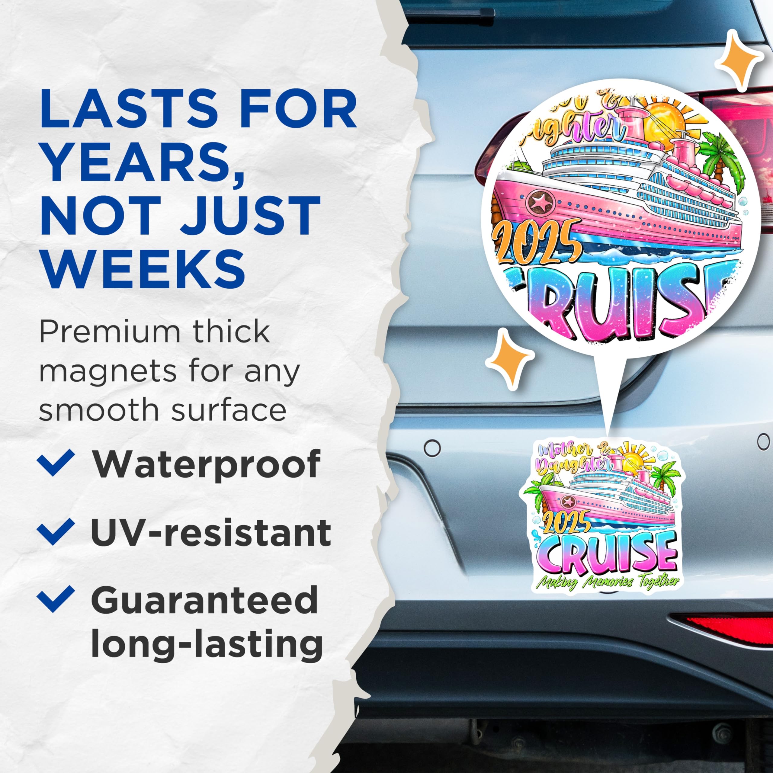 (2 Pack) Mother Daughter Cruise Magnets - 2025 Cruise Vacation - Making Memories Together - 5 Inches On Longest Side - Thick Durable Magnet - Made in USA - MAG30166
