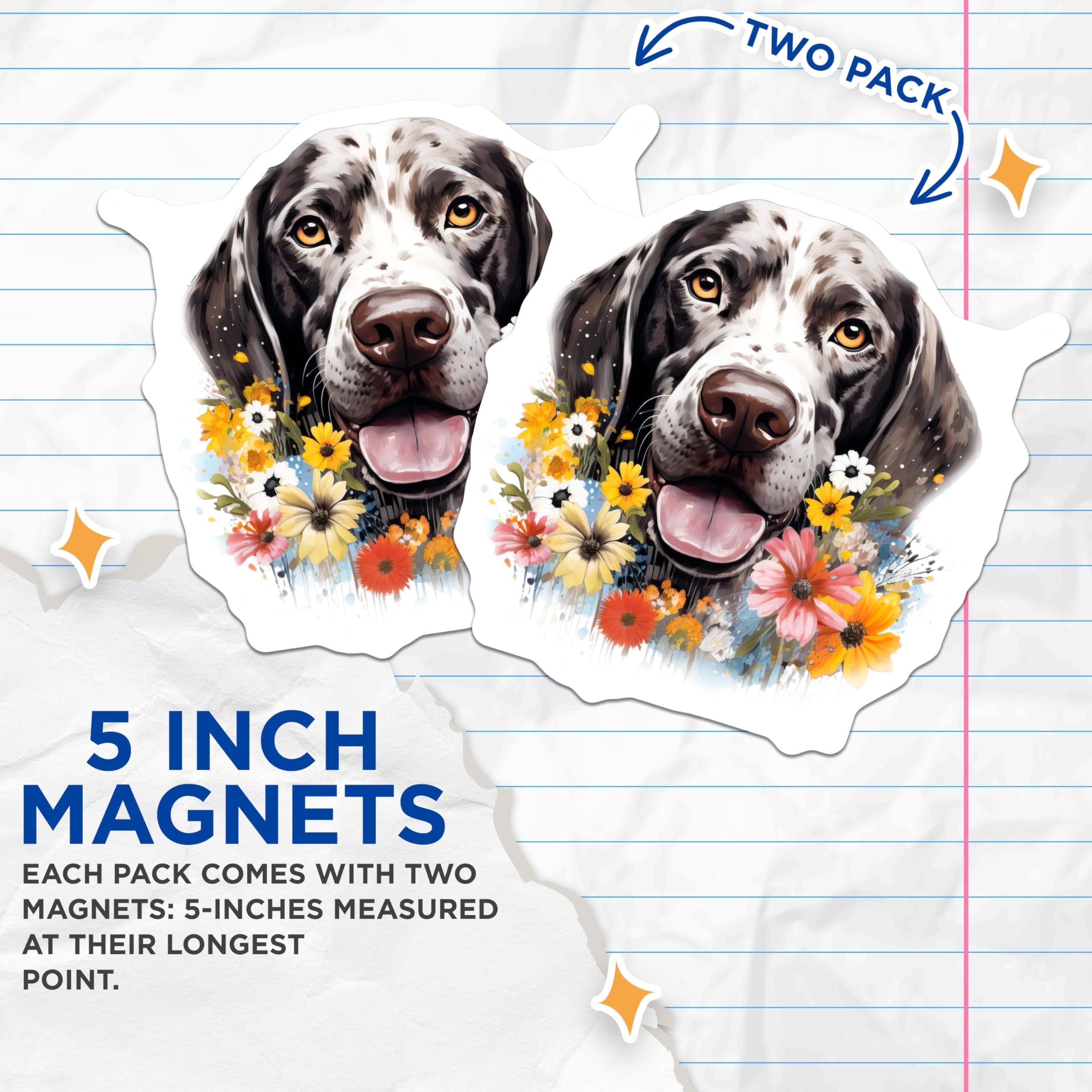 (2 Pack) German Shorthaired Pointer Magnets - Floral Dog Art Decor - Pet Parent Kitchen Accessory - 5 Inches On Longest Side - Thick Durable Magnet - Made in USA - MAG28090