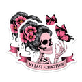 (2 Pack) Humorous Sarcastic Pink Skeleton Magnets - My Last Flying Fuck Quote - Gothic Floral Butterfly Skull Aesthetic Decor - 5 Inches On Longest Side - Thick Durable Magnet - Made in USA - MAG21492