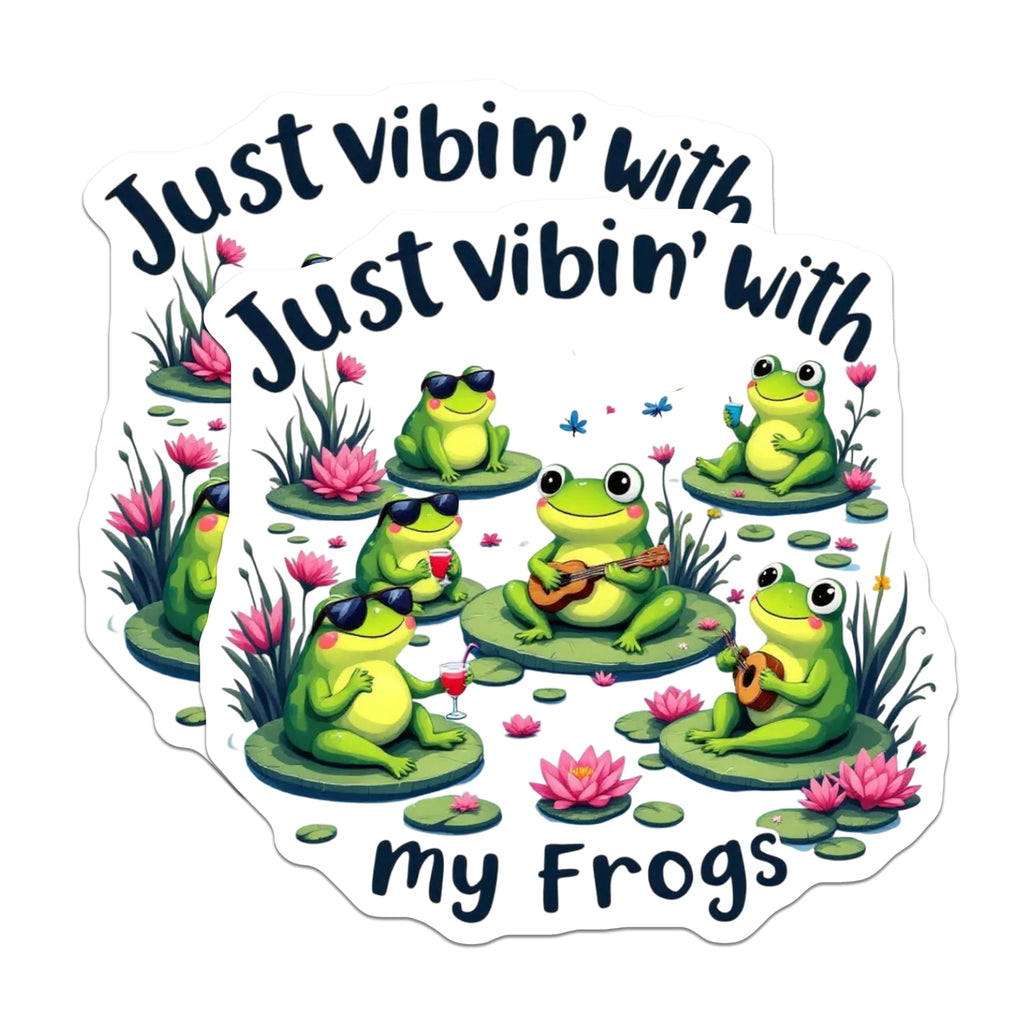 (2 Pack) Frog Magnets - Just Vibin with My Frogs - Cool Frog Decor - 5" On Longest Side - Premium Magnet - for Cars, Refrigerators, Toolboxes, Lockers - Made in USA - MAG16663
