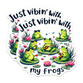 (2 Pack) Frog Magnets - Just Vibin with My Frogs - Cool Frog Decor - 5" On Longest Side - Premium Magnet - for Cars, Refrigerators, Toolboxes, Lockers - Made in USA - MAG16663