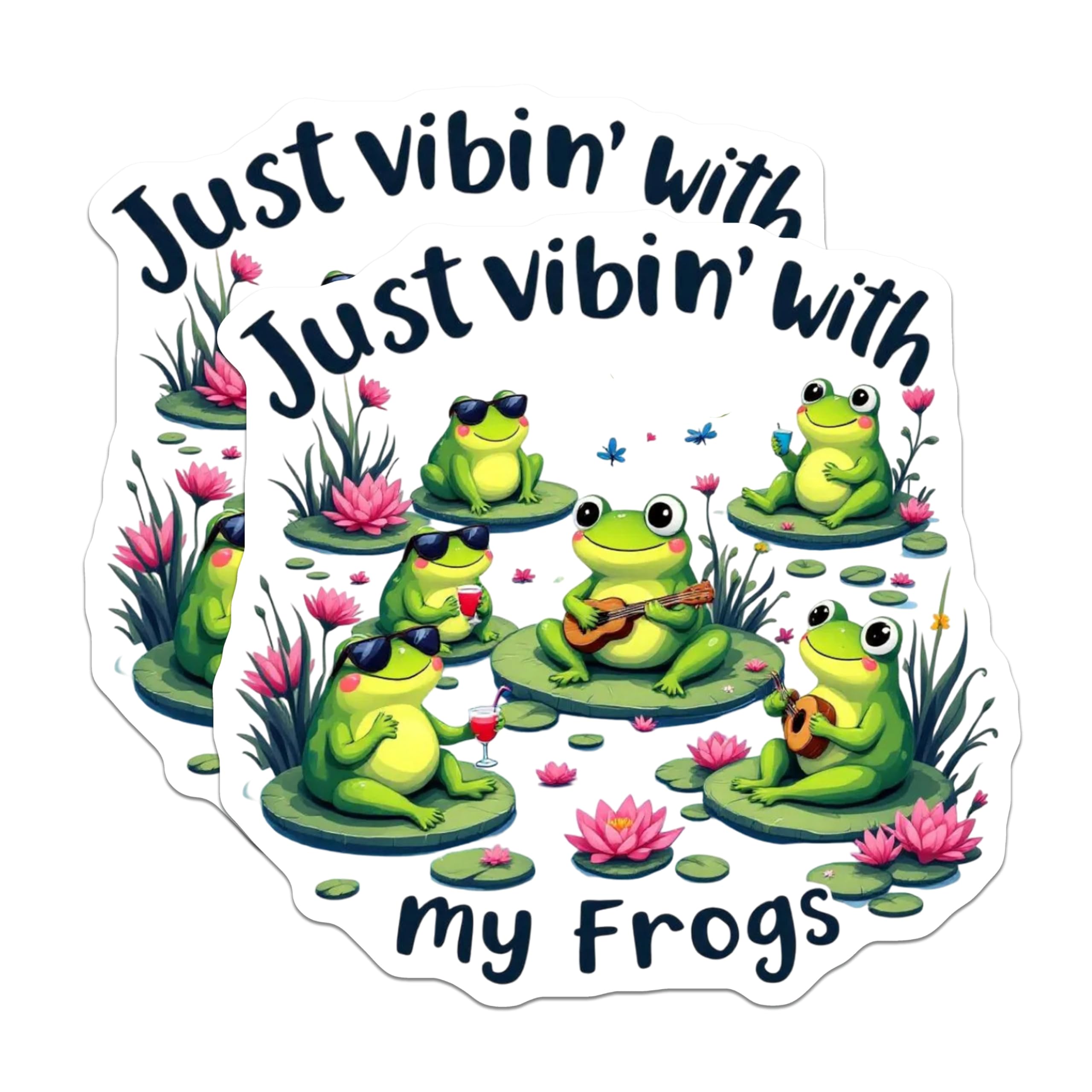 (2 Pack) Frog Magnets - Just Vibin with My Frogs - Cool Frog Decor - 5" On Longest Side - Premium Magnet - for Cars, Refrigerators, Toolboxes, Lockers - Made in USA - MAG16663
