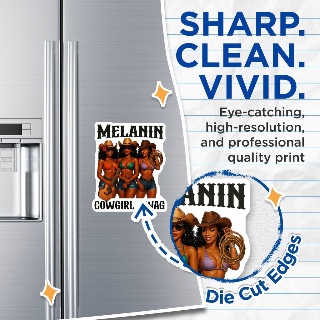 (2 Pack) Melanin Cowgirl Magnets - Black Western Women - Swag Fridge Locker Decor - 5 Inches On Longest Side - Thick Durable Magnet - Made in USA - MAG37634
