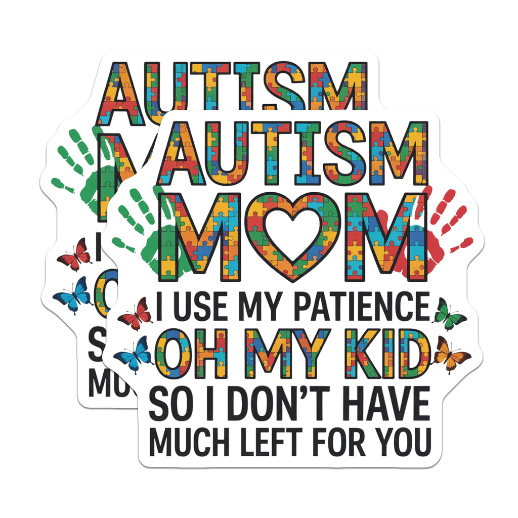 (2 Pack) Autism Mom Magnets - Colorful Puzzle Piece Awareness Art - Funny Patience Quote - Neurodiversity Parent Support - 5 Inches On Longest Side - Thick Durable Magnet - Made in USA - MAG20721