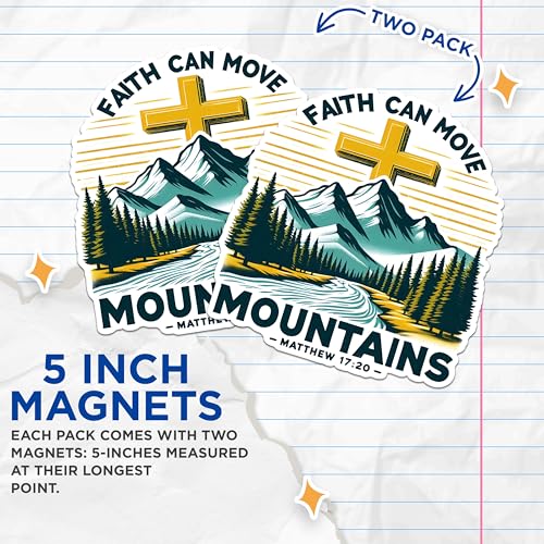 (2 Pack) Faith Can Move Mountains Magnets - Inspirational Bible Verse Magnets - Spiritual Faith Magnets- 5" On Longest Side - for Fridges, Toolboxes, Cars - Made in USA - MAG2840