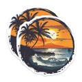 (2 Pack) Tropical Sunset Magnets - Coastal Beach Decor - Palm Tree Ocean Scene - Summer Vacation Souvenir - 5 Inches On Longest Side - Thick Durable Magnet - Made in USA - MAG39607