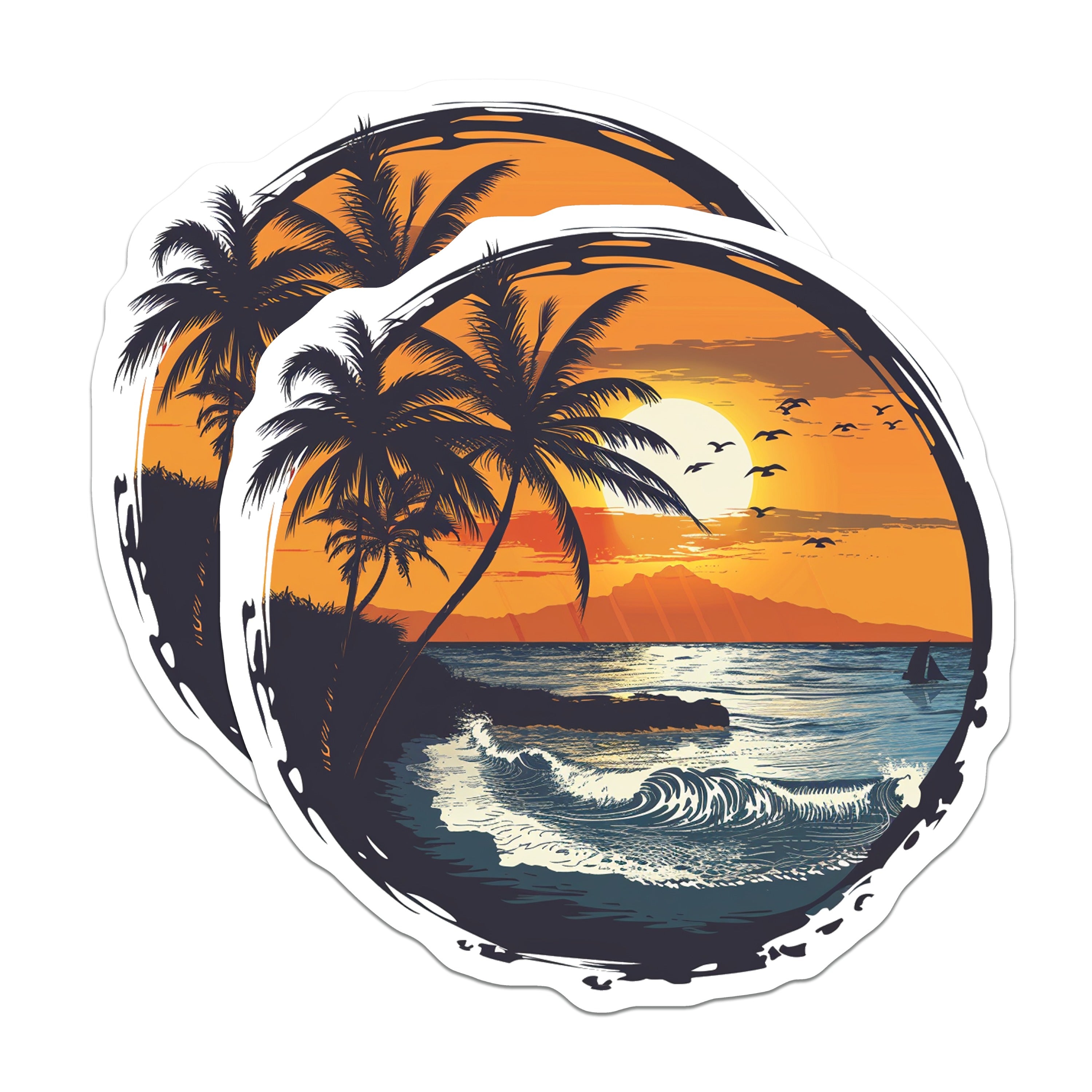 (2 Pack) Tropical Sunset Magnets - Coastal Beach Decor - Palm Tree Ocean Scene - Summer Vacation Souvenir - 5 Inches On Longest Side - Thick Durable Magnet - Made in USA - MAG39607