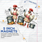 (2 Pack) Funny Chicken Magnets Kitchen - Cookbook Holder - Farmhouse Theme - Cute Cooking - 5" On Longest Side - for Cars, Fridges, Toolboxes - Made in USA - MAG4506