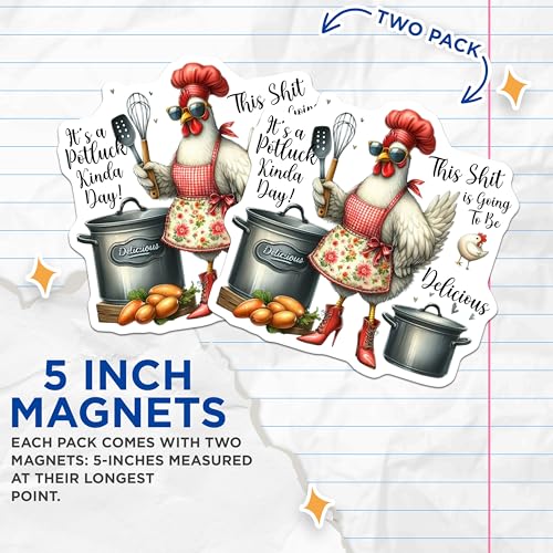 (2 Pack) Funny Chicken Magnets Kitchen - Cookbook Holder - Farmhouse Theme - Cute Cooking - 5" On Longest Side - for Cars, Fridges, Toolboxes - Made in USA - MAG4506