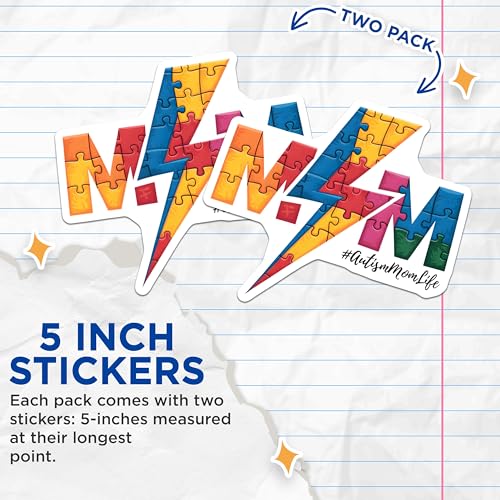 (2 Pack) Autism Awareness Stickers - Puzzle Piece Design - Vibrant Colors - 5" On Longest Side - Sticks to Smooth Flat Surfaces - Made in USA - BMCS7190