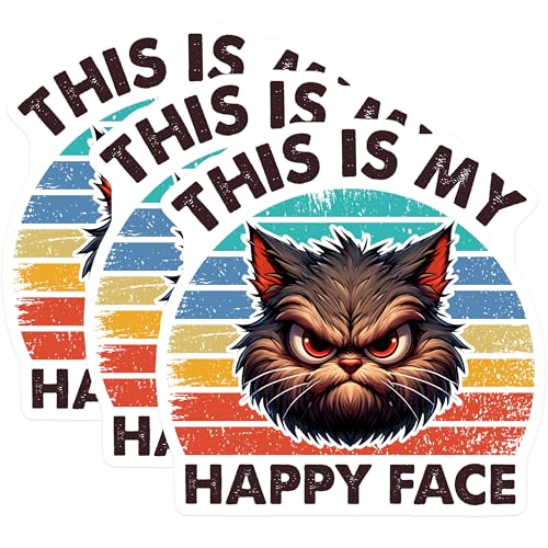(3 Pack) Grumpy Cat Decals - Funny Feline Sticker - Retro Kitty Laptop Decal - 3 Inches On Longest Side - Easy Peel & Apply - Made in USA - 3MCS6107