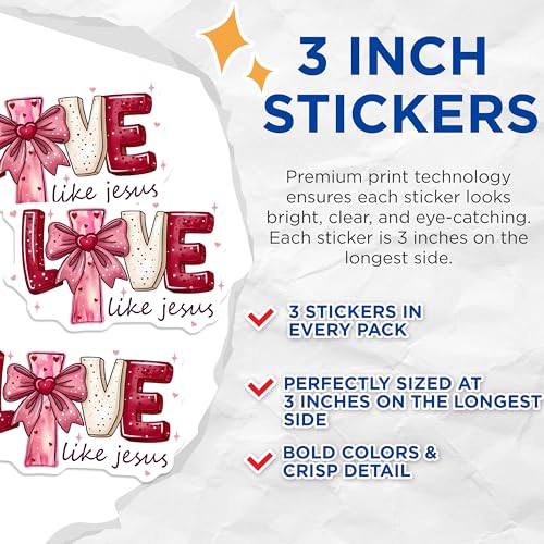 (3 Pack) Love Like Jesus Decals - Religious Sticker - Inspirational Saying - 3 Inches On Longest Side - Easy Peel & Apply - Made in USA - 3MCS2299