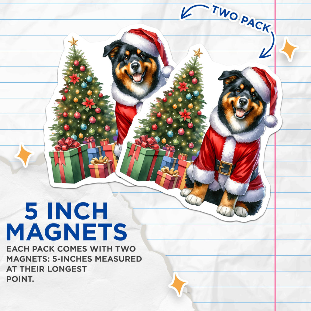 (2 Pack) Christmas Dog Magnets - Santa Claus Puppy Decor - Festive Pet Holiday Refrigerator Art - 5 Inches On Longest Side - Thick Durable Magnet - Made in USA - MAG24128