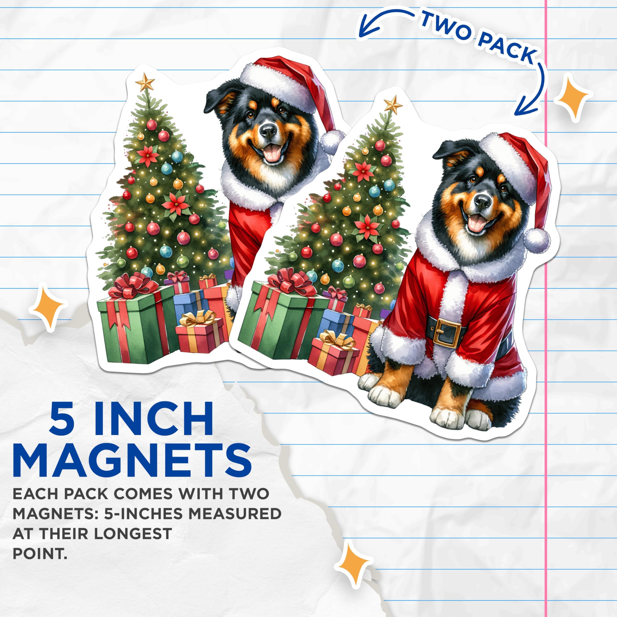 (2 Pack) Christmas Dog Magnets - Santa Claus Puppy Decor - Festive Pet Holiday Refrigerator Art - 5 Inches On Longest Side - Thick Durable Magnet - Made in USA - MAG24128