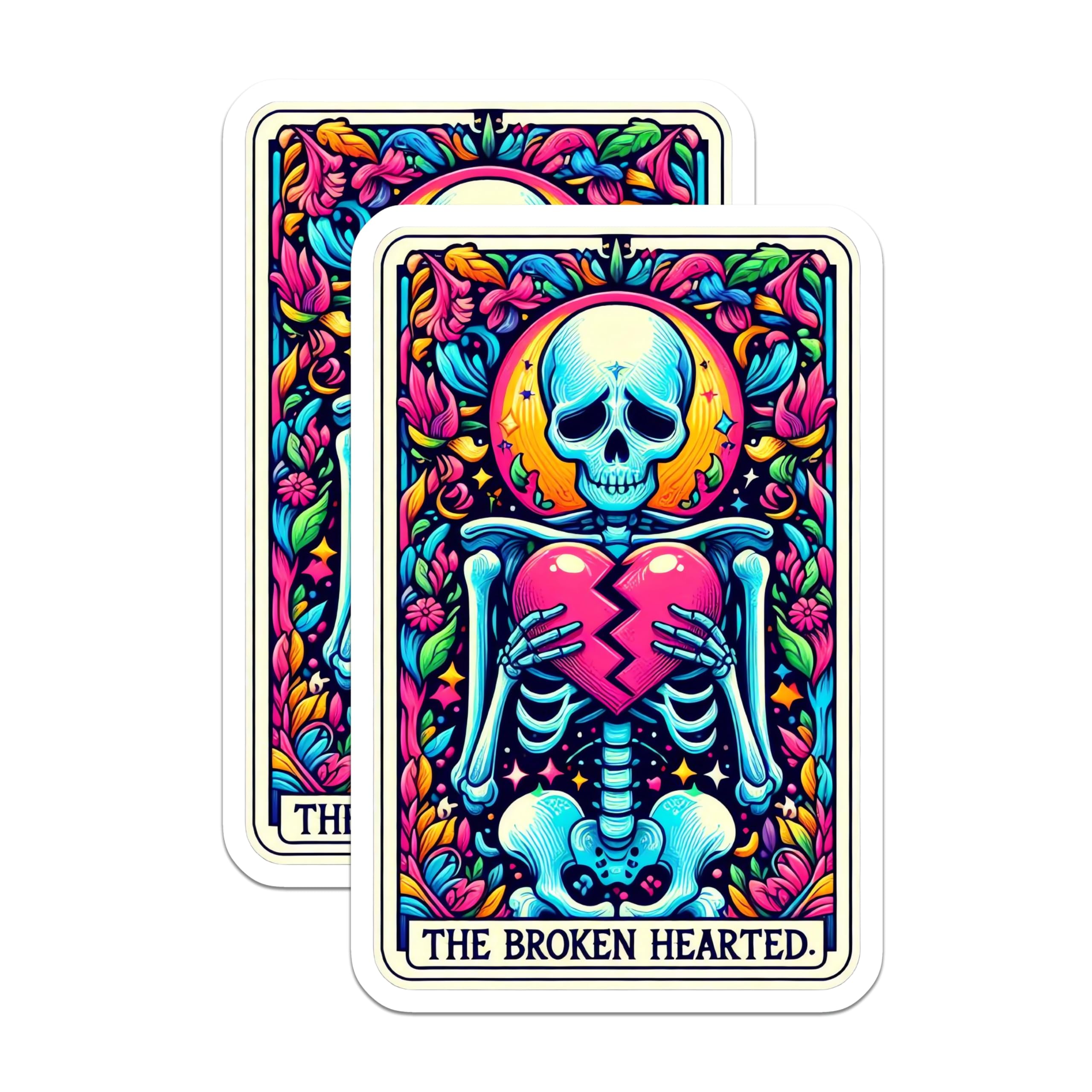 (2 Pack) Colorful Skeleton Magnets - Broken Heart Tarot Art - Alt Aesthetic Fridge Decor - 5 Inches On Longest Side - Thick Durable Magnet - Made in USA - MAG27315