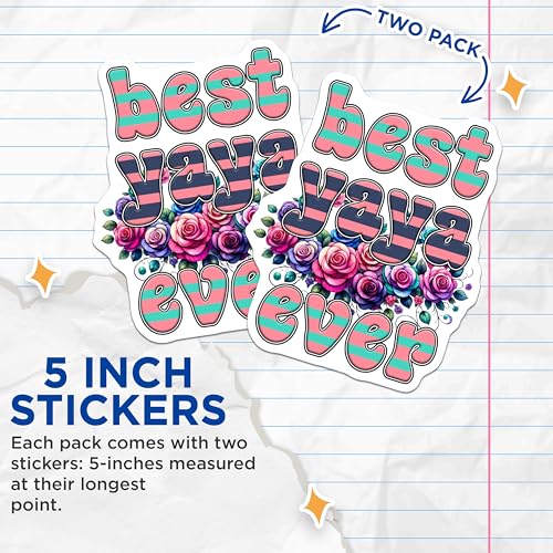 (2 Pack) Best Yaya Ever Stickers - Floral Design Yaya - Decorative Family Love - 5" On Longest Side - Sticks to Smooth Flat Surfaces - Made in USA - BMCS8186