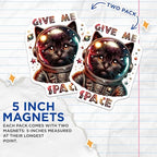 (2 Pack) Give Me Space Cat Magnets - Cute Space Cat Kitchen - Fridge Magnets - Cat Lover Art - Space-Themed Magnets - 5" On Longest Side - for Cars, Fridges, Toolboxes - Made in USA - MAG4602