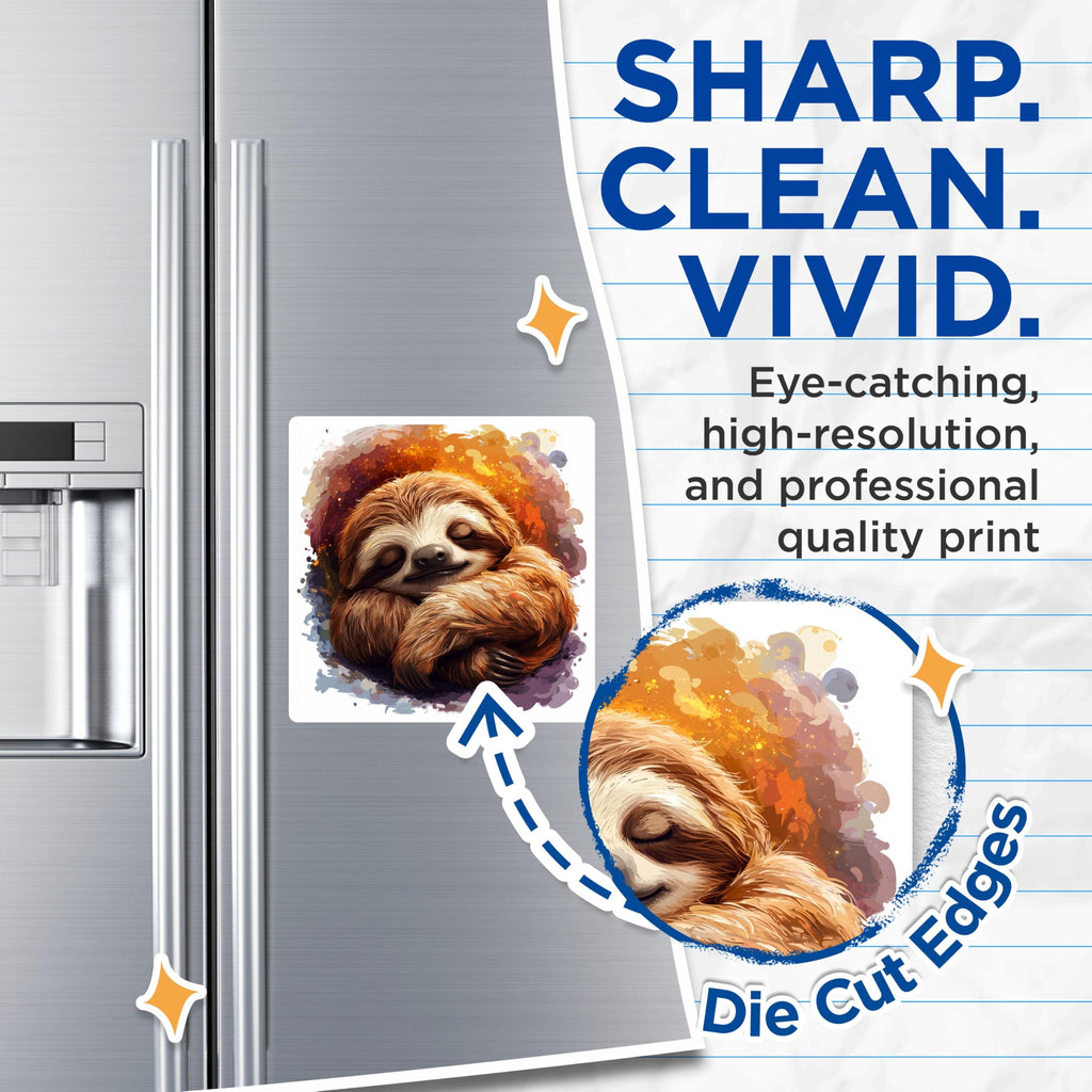 (2 Pack) Sleeping Sloth Magnets - Cute Animal Fridge Decor - Watercolor Nursery Art - Cozy Office Locker Magnets - 5 Inches On Longest Side - Thick Durable Magnet - Made in USA - MAG30848