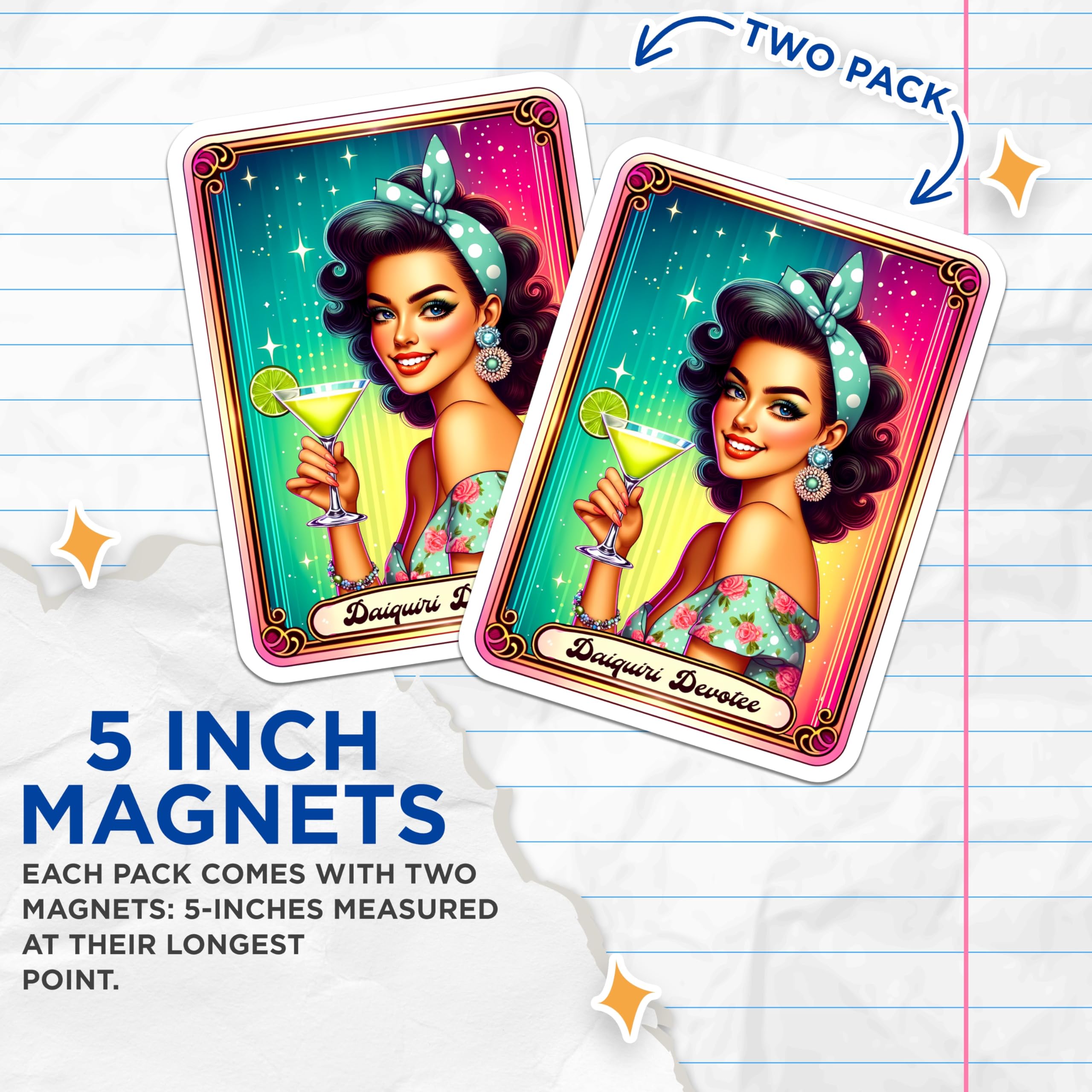 (2 Pack) Daiquiri Devotee Magnets - Pin Up Girl Art - Retro Bar Decor - 5 Inches On Longest Side - Thick Durable Magnet - Made in USA - MAG22633