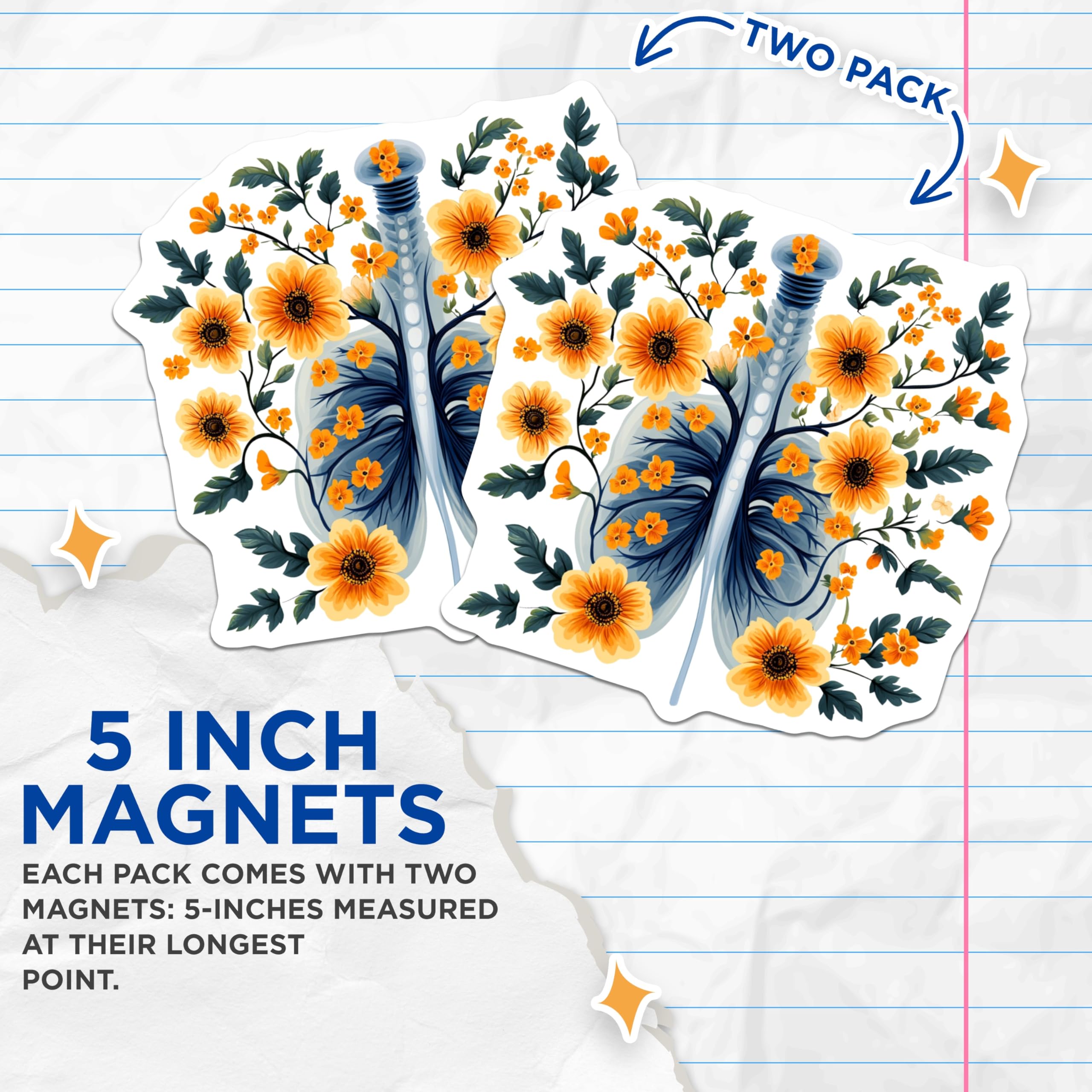(2 Pack) Floral Lungs Magnets - Human Anatomy Art - Doctor Nurse Student Science Decor - 5 Inches On Longest Side - Thick Durable Magnet - Made in USA - MAG25147