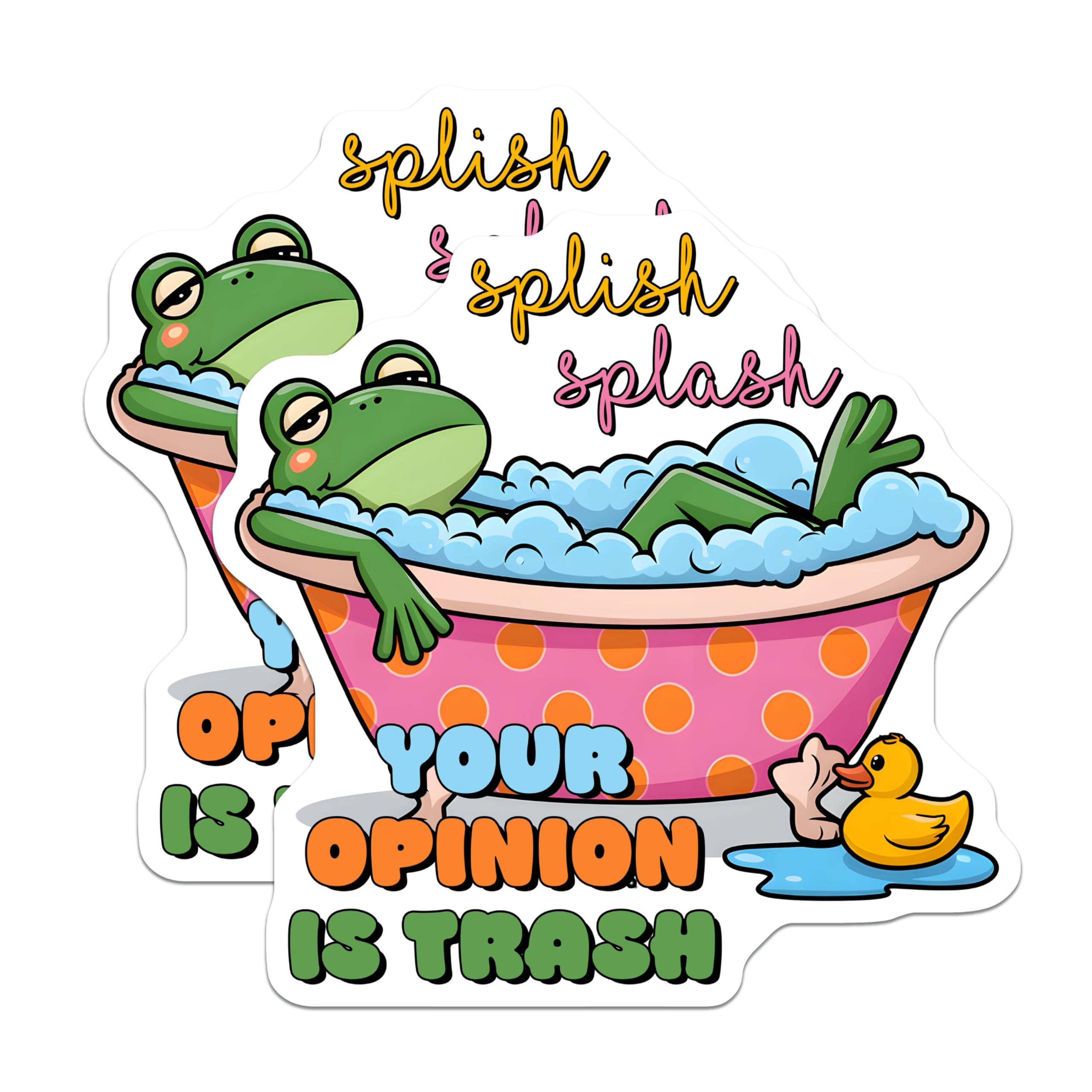 (2 Pack) Funny Frog Stickers - Splish Splash Bathtub - Humorous Quote Stickers - 5" On Longest Side - Sticks to Smooth Flat Surfaces - Made in USA - BMCS9717